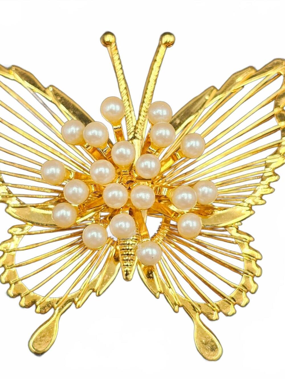 Gold Tone Pearl Butterfly Brooch
